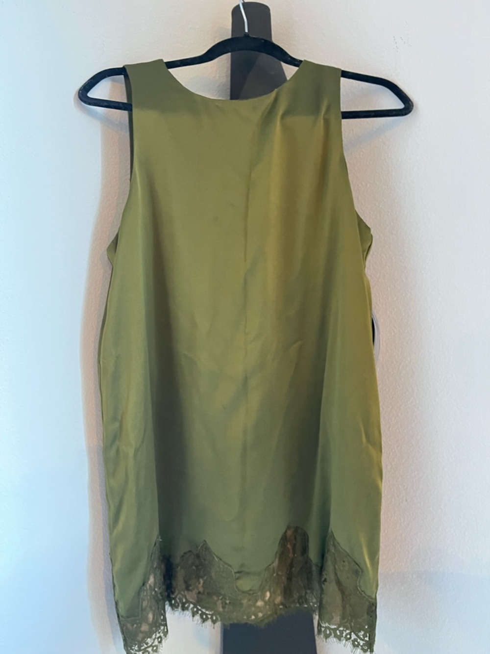 Reformation Jessalyn Olive Green Silk Mini Dress with Lace Trim NWOT - Picture 5 of 6